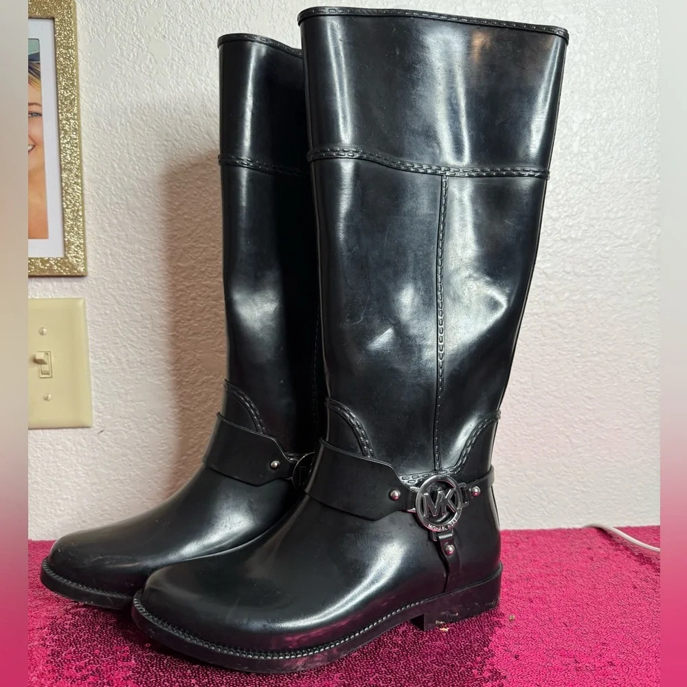 MICHAEL KORS 🖤 Women’s Rubber Knee-high Rain Boots (Size 7) - Picture 3 of 16